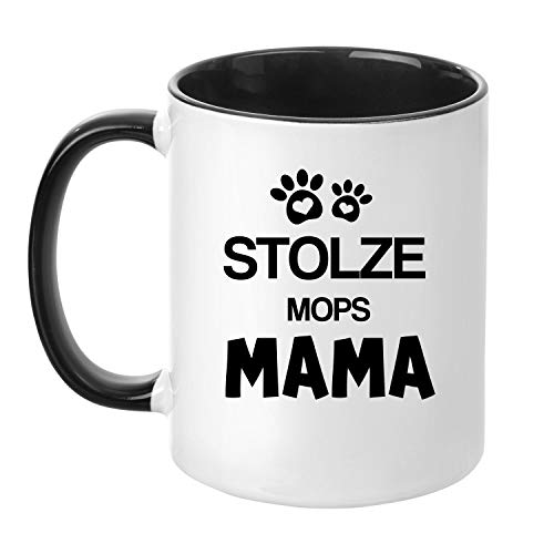 TassenTicker® – "Orgulloso Animal mamá – Taza de café – Taza de Perro – dueña de Perros – Mujeres – Idea de Regalo – Negro, Carlino Negro.