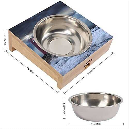 Tazón para mascotas para gatos y perros pequeños Faro de mar elevado perro gato comida y tazón de agua soporte alimentador cuencos de acero inoxidable