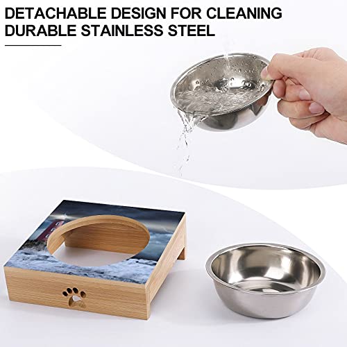 Tazón para mascotas para gatos y perros pequeños Faro de mar elevado perro gato comida y tazón de agua soporte alimentador cuencos de acero inoxidable