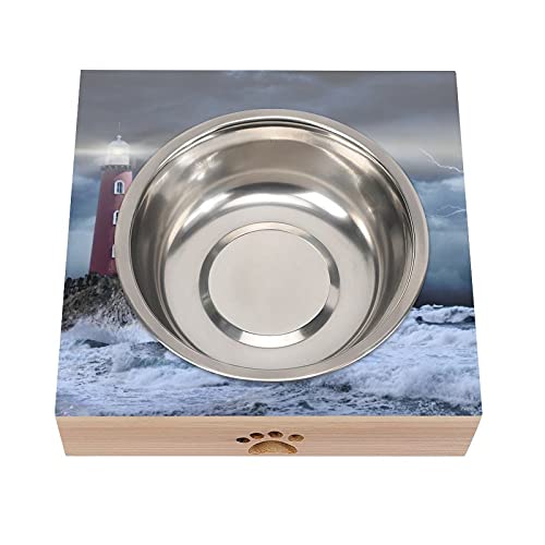 Tazón para mascotas para gatos y perros pequeños Faro de mar elevado perro gato comida y tazón de agua soporte alimentador cuencos de acero inoxidable