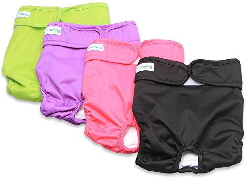 Teamoy 4 Piezas Pañal para Perros, Pañales de Magasin Pet Lavable,pañales para Perros Hembra, Superabsorbente y Cómodo,(Negro + Verde + Rosa + Morado, XL)