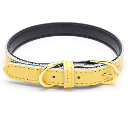 teemerryca Collar de piel para gatos con hebilla de seguridad suave para cachorros, cuello pequeño, amarillo, ajustable para perros XS 20 cm-26 cm