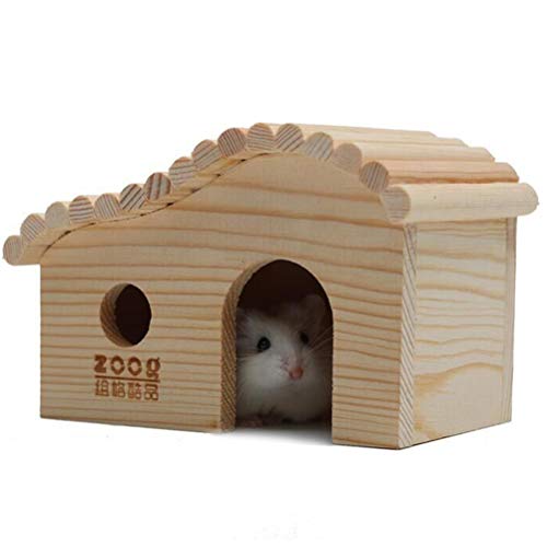 TEHAUX Linda casa de hámster enano DIY madera cabaña escondite jaula para animales pequeños mascotas ratas ratón enano hámsters guinea cerdo hámster casa