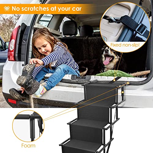 TELAM Escalera Plegable portátil, 5 escalones rampa para Perros para Coche pequeños Utilizable Todos los vehículos ampa para Perros para hasta 176 lb/80KG con Capacidad Entrada y Salida del coch