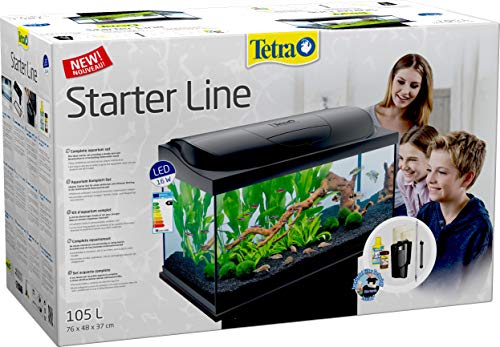 Tetra Starter Line LED Acuario 105 L - Juego completo que incluye iluminación LED, un acuario estable para principiantes con tecnología, alimentos y productos de cuidado, negro