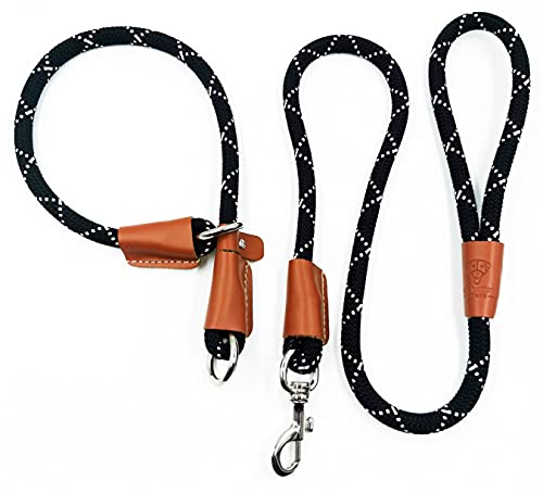 THE MURPH STORE- Set de Correa y Collar para Perro, Correa adiestramiento, Correa Perro, Collar Perro y Correa Anti tirones (M 51CM, Negro)