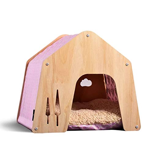 thematys Casa de Madera para Perros con Cubierta de Tela I Casa para Perros para el Interior y el Exterior I Resistente a la Intemperie y a los arañazos (M (45 x 50 cm), Style 1)