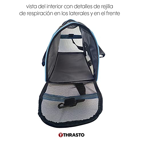 Thrasto - Transportin para Perro Gato. Mochila Bolso pequeño para el Transporte de Tus Mascotas, Medidas aptas para Viaje en Avion. con comedero Plegable y Bebedero portátil