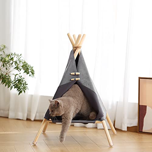 Tienda de campaña para gatos Tipi para animales de compañía, Tipi Casa de Chaton con pestillos de pino estable para gatos, cama de gato, cachorro desmontable tienda de campaña para interior exterior