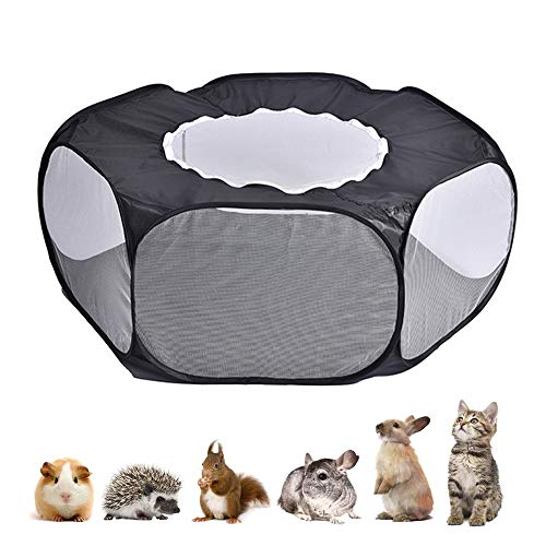 Tienda de Jaulas para Mascotas, Jaula Animal Pequeño Transparente, Animal Valla de Mascota Portátil, con Tapa Superior Anti Escape, para Gatitos Conejos Conejito Hámster Chinchillas (Negro)