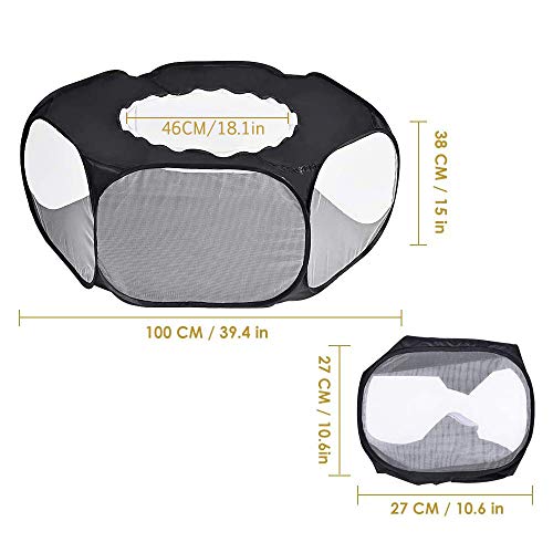 Tienda de Jaulas para Mascotas, Jaula Animal Pequeño Transparente, Animal Valla de Mascota Portátil, con Tapa Superior Anti Escape, para Gatitos Conejos Conejito Hámster Chinchillas (Negro)