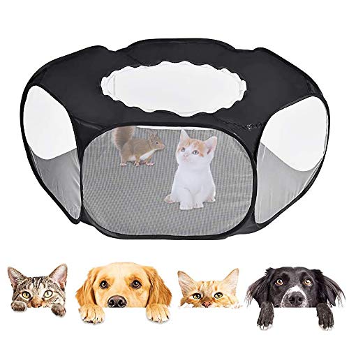 Tienda de Jaulas para Mascotas, Jaula Animal Pequeño Transparente, Animal Valla de Mascota Portátil, con Tapa Superior Anti Escape, para Gatitos Conejos Conejito Hámster Chinchillas (Negro)