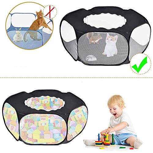 Tienda de Jaulas para Mascotas, Jaula Animal Pequeño Transparente, Animal Valla de Mascota Portátil, con Tapa Superior Anti Escape, para Gatitos Conejos Conejito Hámster Chinchillas (Negro)