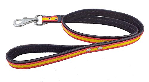 Tiendas LGP - Correa para Perros de Piel Flor con Bandera de España, 1,07 Metro, Color Marrón