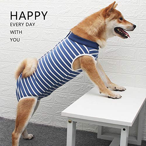 Tineer Dog Recovery Suite - Herida abdominal protector perrito enfermedades de la piel del chaleco de perrito después del desgaste Cirugía,E-Collar Traje de recuperación de Gato Perro (S, Blue Stripe)