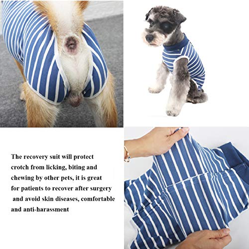 Tineer Dog Recovery Suite - Herida abdominal protector perrito enfermedades de la piel del chaleco de perrito después del desgaste Cirugía,E-Collar Traje de recuperación de Gato Perro (S, Blue Stripe)