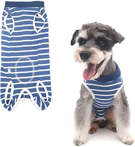 Tineer Dog Recovery Suite - Herida abdominal protector perrito enfermedades de la piel del chaleco de perrito después del desgaste Cirugía,E-Collar Traje de recuperación de Gato Perro (S, Blue Stripe)