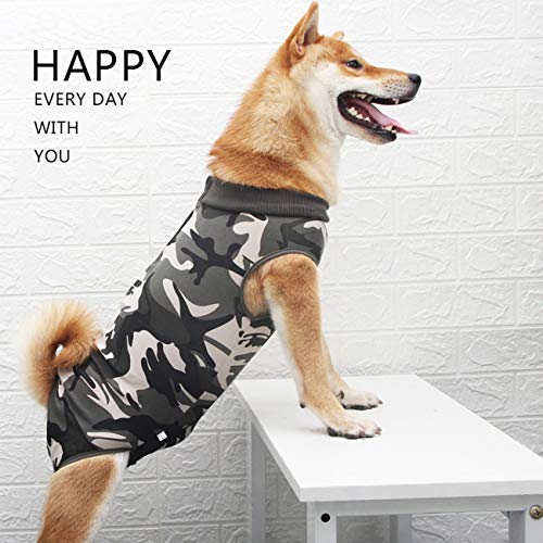 Tineer Dog Recovery Suite - Herida Abdominal Protector Perrito Enfermedades de la Piel del Chaleco de Perrito después del Desgaste Cirugía,E-Collar Traje de recuperación de Gato Perro (L, Camouflage)