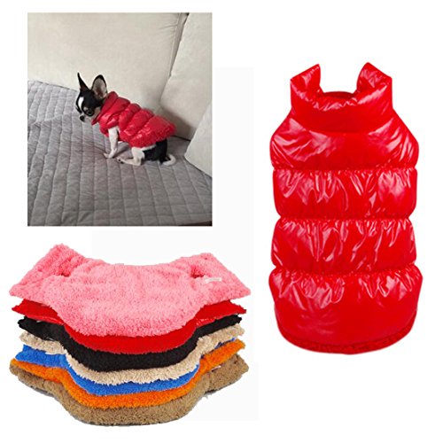 Tineer Invierno Chaleco Acolchado Abrigo Sudaderas con Capucha Perro Gato Cachorro Mascota Clima frío Abrigos Chaqueta pequeña Mascota (Pecho M: 16-16,9 Pulgadas, Rojo)