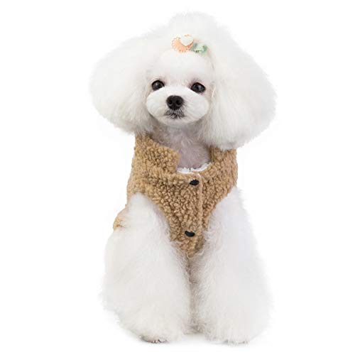 Tineer Pet Doggy Winter Lamb Cachemira Abrigo Warm Outdoor Fleece Dog Fleece Forro Pullover Coat Chaqueta Outwear Chaleco para Perros pequeños y medianos (M, Khaki)