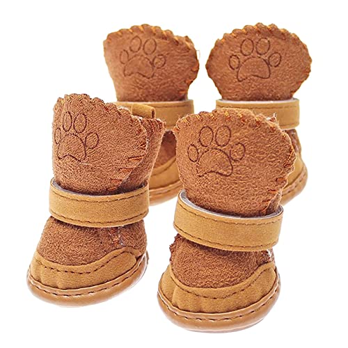 TLM Toys Botines Chihuahua para cachorros Botas antideslizantes para Perro, Botas Chihuahua, Suela de Caucho Antideslizante Marrón, Zapatillas para Perros Pequeños y Gatos, 4 Piezas