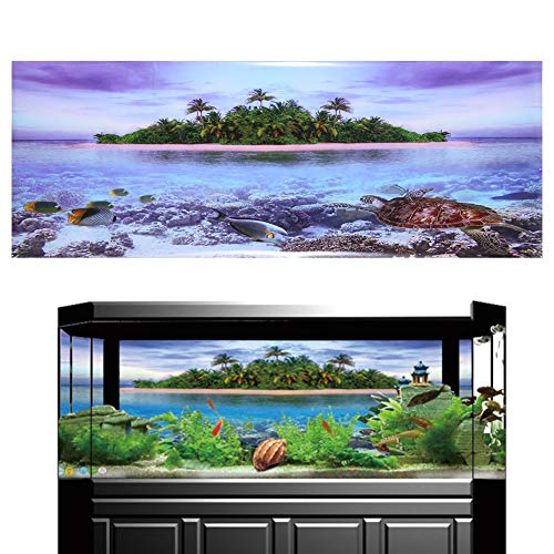 Tnfeeon Fondo del Acuario de la Playa del árbol de Coco, Etiqueta engomada del Cartel de Doble Cara del Efecto 3D Decoración de la pecera(122x46cm)