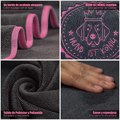 Toalla para perros prémium extra absorbente, ultra suave y esponjosa, toalla para perros de microfibra de alto rendimiento con 4 orificios, lavable a 60°, secado rápido, 130 x 75 cm