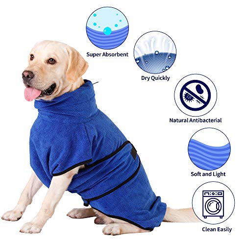 Toallas para Perros Gatos Ajustable Microfibras Albornoz Súper Absorbente Pequeños Grandes Suave y Cómodo con Patas (Azul L)