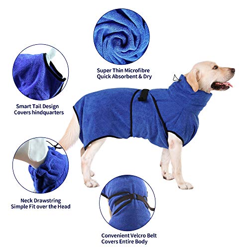 Toallas para Perros Gatos Ajustable Microfibras Albornoz Súper Absorbente Pequeños Grandes Suave y Cómodo con Patas (Azul L)