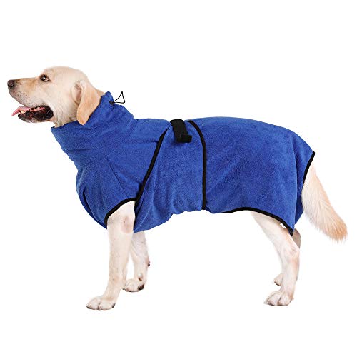 Toallas para Perros Gatos Ajustable Microfibras Albornoz Súper Absorbente Pequeños Grandes Suave y Cómodo con Patas (Azul L)