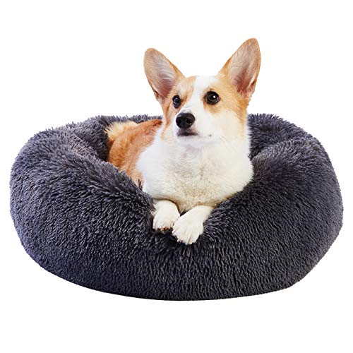 Toozey Cama para Perros Gatos Lavable, Cama Redonda Felpa para Perros Antiestres, Cojín para Perrito Pequeños Medianos Grandes Perros y Gatos, Suelo Antideslizante, Gris, Ø 60CM - L