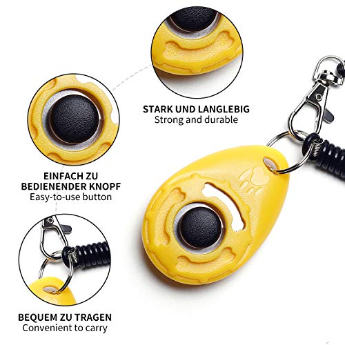 Toozey Clicker - Clicker para perros, 5 unidades, con correa de mano, botón grande, 5 colores, incluye libro electrónico (idioma español no garantizado)