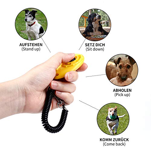 Toozey Clicker - Clicker para perros, 5 unidades, con correa de mano, botón grande, 5 colores, incluye libro electrónico (idioma español no garantizado)