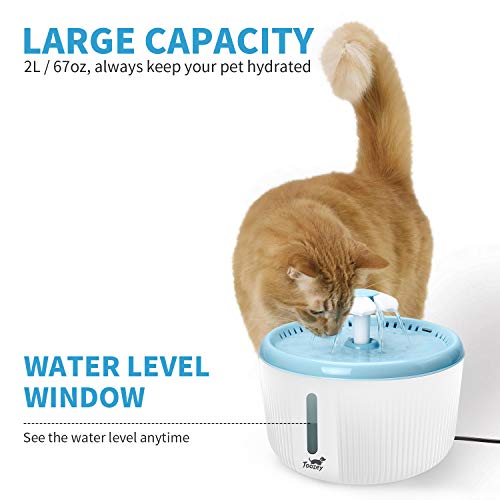 Toozey Fuente para Gatos - Bebedero Gatos con Ventana de Nivel de Agua, 3 Filtros y 2 Cepillos de Limpieza - Fuente para Gatos Super Silenciosa