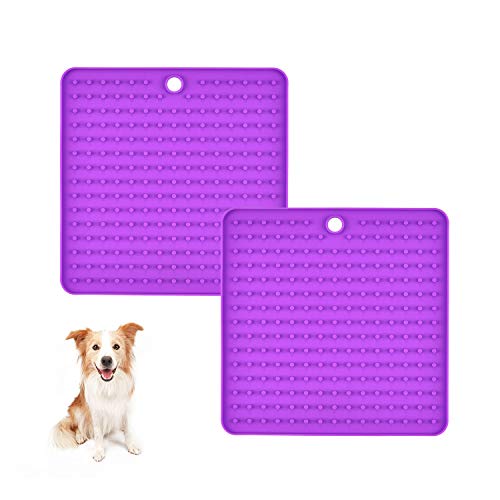 TOWEAR 2 alfombrillas para mascotas para comer lento a la ansiedad, ideal para alimentar golosinas, yogur o mantequilla de cacahuete, color morado