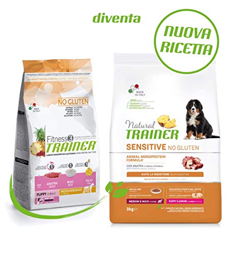 Trainer Natural Sensitive No Gluten - Pienso para Perros Medium-Maxi Puppy-Junior con Pato y Cereales Integrales - 3kg