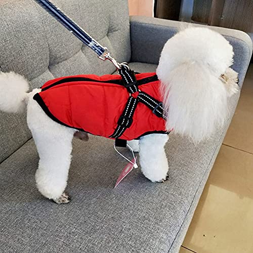 Traje de invierno 2 en 1 Abrigo y chaqueta para clima frío con arnés Chaqueta de forro polar para perros Abrigo impermeable para perros con cremallera Traje de nieve para perros pequeños medianos