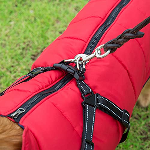 Traje de invierno 2 en 1 Abrigo y chaqueta para clima frío con arnés Chaqueta de forro polar para perros Abrigo impermeable para perros con cremallera Traje de nieve para perros pequeños medianos