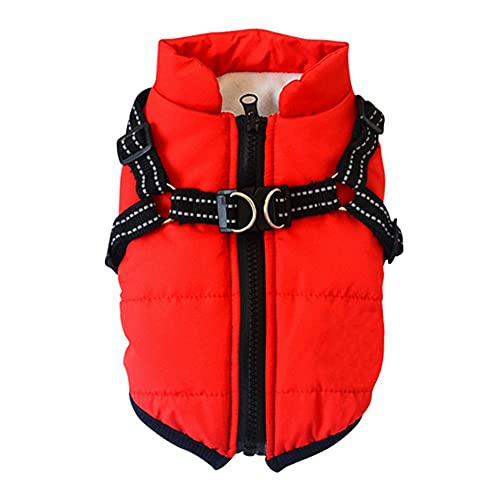 Traje de invierno 2 en 1 Abrigo y chaqueta para clima frío con arnés Chaqueta de forro polar para perros Abrigo impermeable para perros con cremallera Traje de nieve para perros pequeños medianos