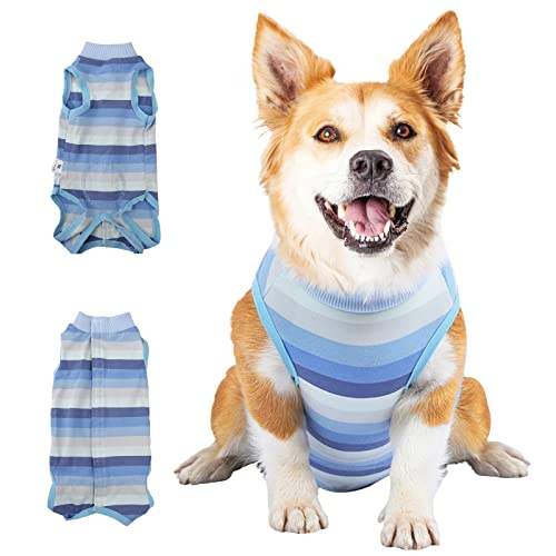 Traje de recuperación para Perros,Pijamas para Perros,Ropa de Noche Transpirable para Perros,Trajes de protección de heridas para Cachorros,después de la cirugía,Evita lamidos y mordeduras M Azul