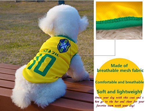 Trajes Perro Disfraz Gato Ropa para Perros Camiseta Fútbol Copa del Mundo FIFA Copa de Europa Jersey Brasil (L, Amarillo)