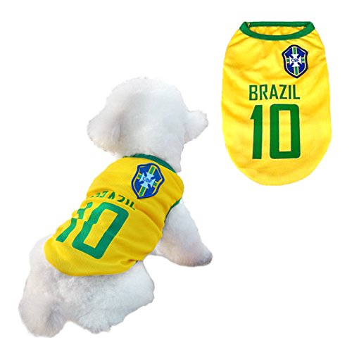 Trajes Perro Disfraz Gato Ropa para Perros Camiseta Fútbol Copa del Mundo FIFA Copa de Europa Jersey Brasil (L, Amarillo)