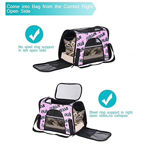 Transportador de mascotas Hello Diferentes Lenguajes Rosa Suave Cara Mascotas Transportadores de Viaje para Gatos, Perros Cachorro Comodidad Portátil Plegable Bolsa de Mascota Aprobado por Aerol