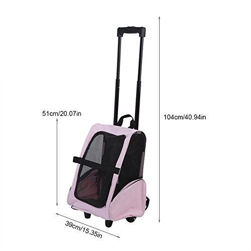 Transportin Carrito Perro 2 En 1, Perros de Transporte Trolley Bolsa de Viaje para Mascotas, Mochila de Viaje con Ruedas para Perros Portador de Viaje Transporte Perros Gatos 51x 39 cm(Rosa)