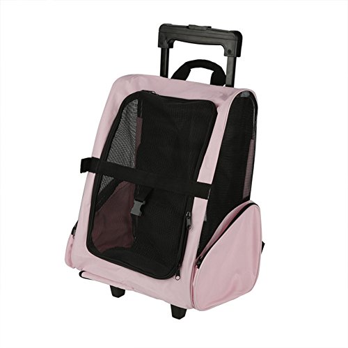 Transportin Carrito Perro 2 En 1, Perros de Transporte Trolley Bolsa de Viaje para Mascotas, Mochila de Viaje con Ruedas para Perros Portador de Viaje Transporte Perros Gatos 51x 39 cm(Rosa)