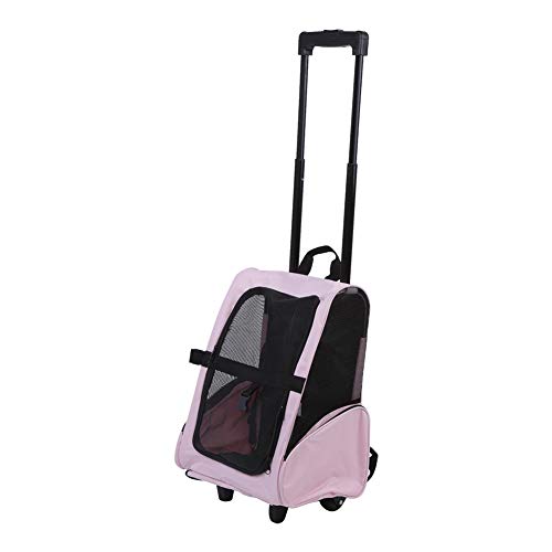 Transportin Carrito Perro 2 En 1, Perros de Transporte Trolley Bolsa de Viaje para Mascotas, Mochila de Viaje con Ruedas para Perros Portador de Viaje Transporte Perros Gatos 51x 39 cm(Rosa)