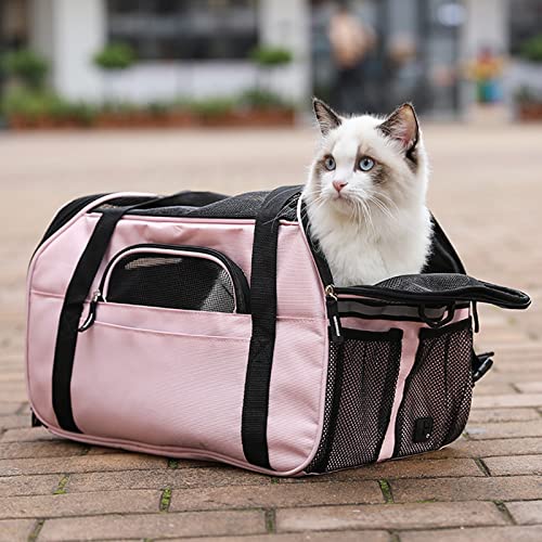 Transportín Gato Bolso para Perros Pequeños Medianos Aerolínea Aprobada Plegable Impermeable Acolchado Suave Respirable por Aerolínea Tren o Auto (Rosado, L)