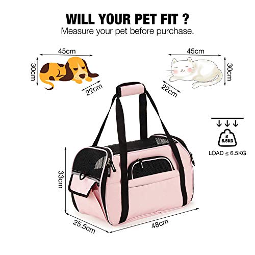 Transportín Gato Bolso para Perros Pequeños Medianos Aerolínea Aprobada Plegable Impermeable Acolchado Suave Respirable por Aerolínea Tren o Auto (Rosado, L)