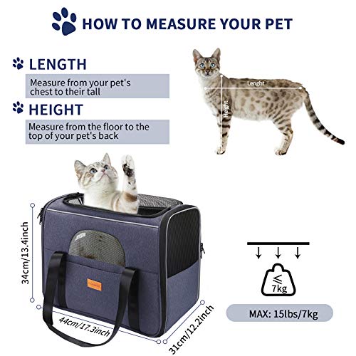 Transportín Gato Perro, Bolsa de Transporte Plegable para Mascota, Transportín de Viaje Portátil y Transpirable con Correa Interior de Seguridad + Tazón, Ideal para Gatos Perritos de Menos de 15lbs