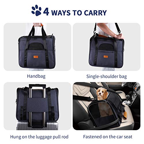 Transportín Gato Perro, Bolsa de Transporte Plegable para Mascota, Transportín de Viaje Portátil y Transpirable con Correa Interior de Seguridad + Tazón, Ideal para Gatos Perritos de Menos de 15lbs